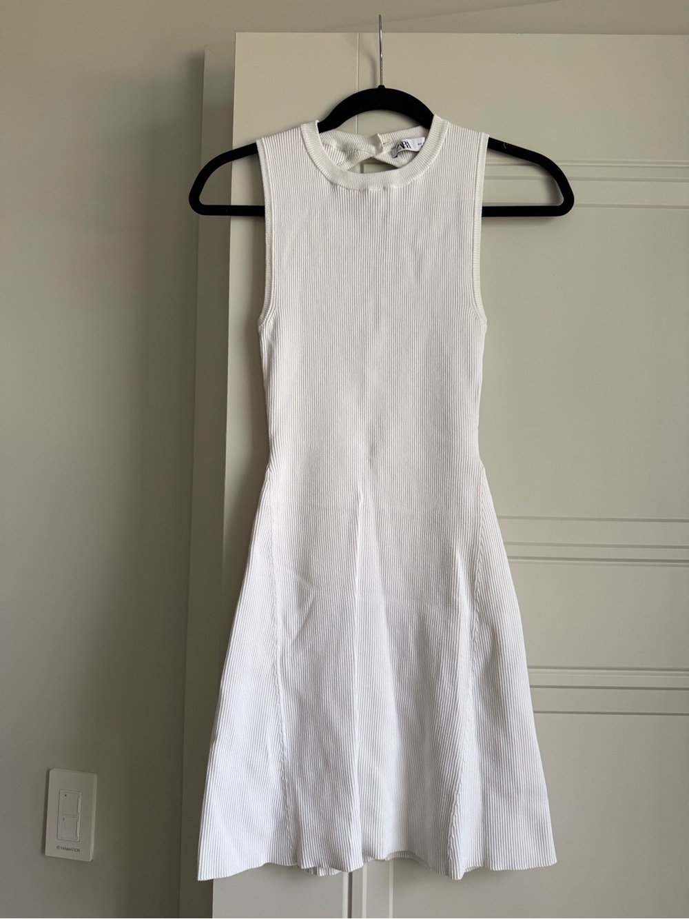 Zara White Sleeveless Ribbed Fit-and-Flare Mini Dress